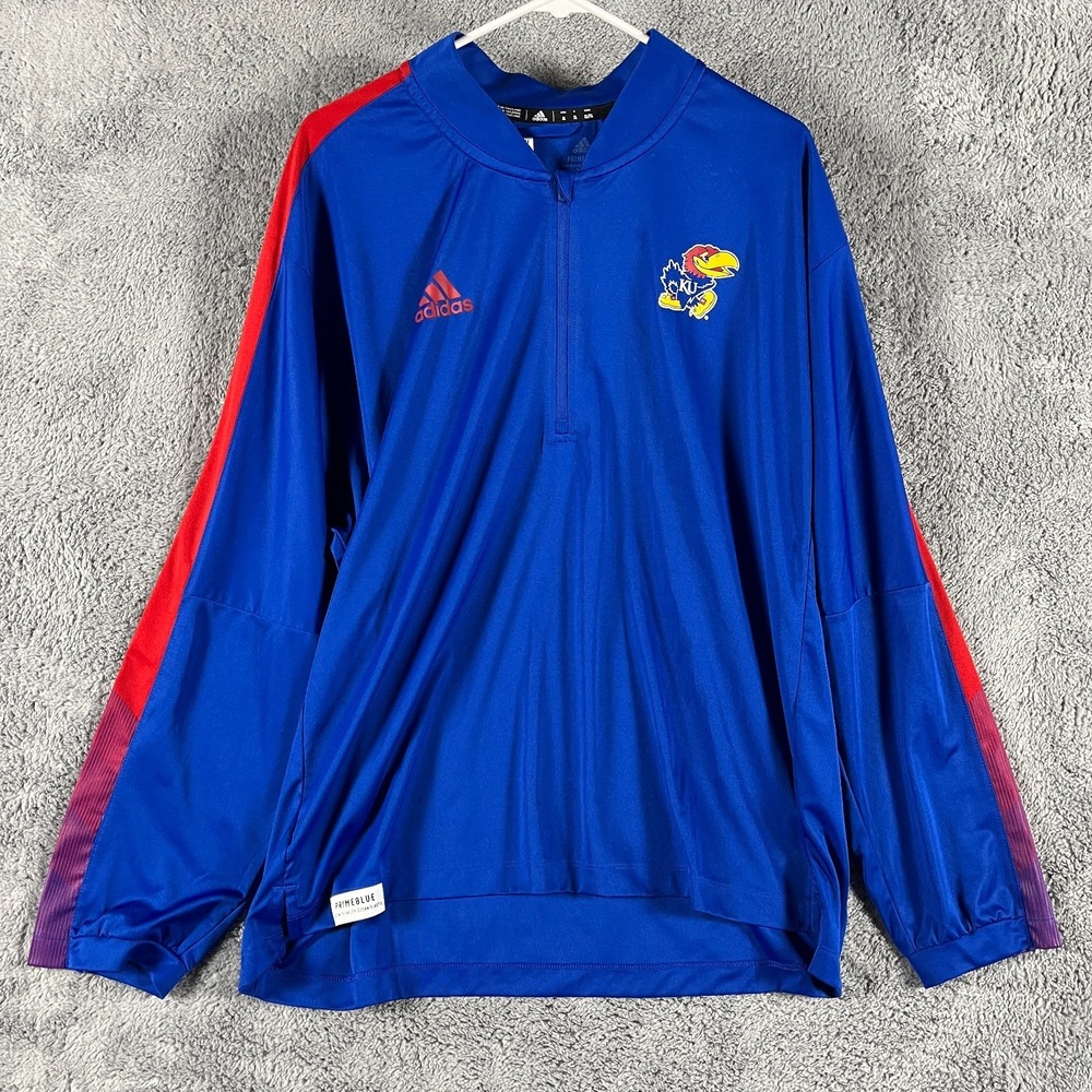 Kansas Jayhawks Primeblue 1/4 Zip Jacket Mens XL Blue Adidas NCAA Basketball